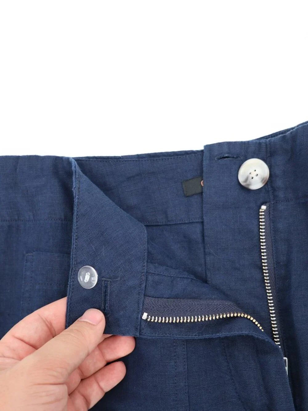 Quince Pants Womens 4 European linen Wide Leg High Rise Flat Front Pockets Blue